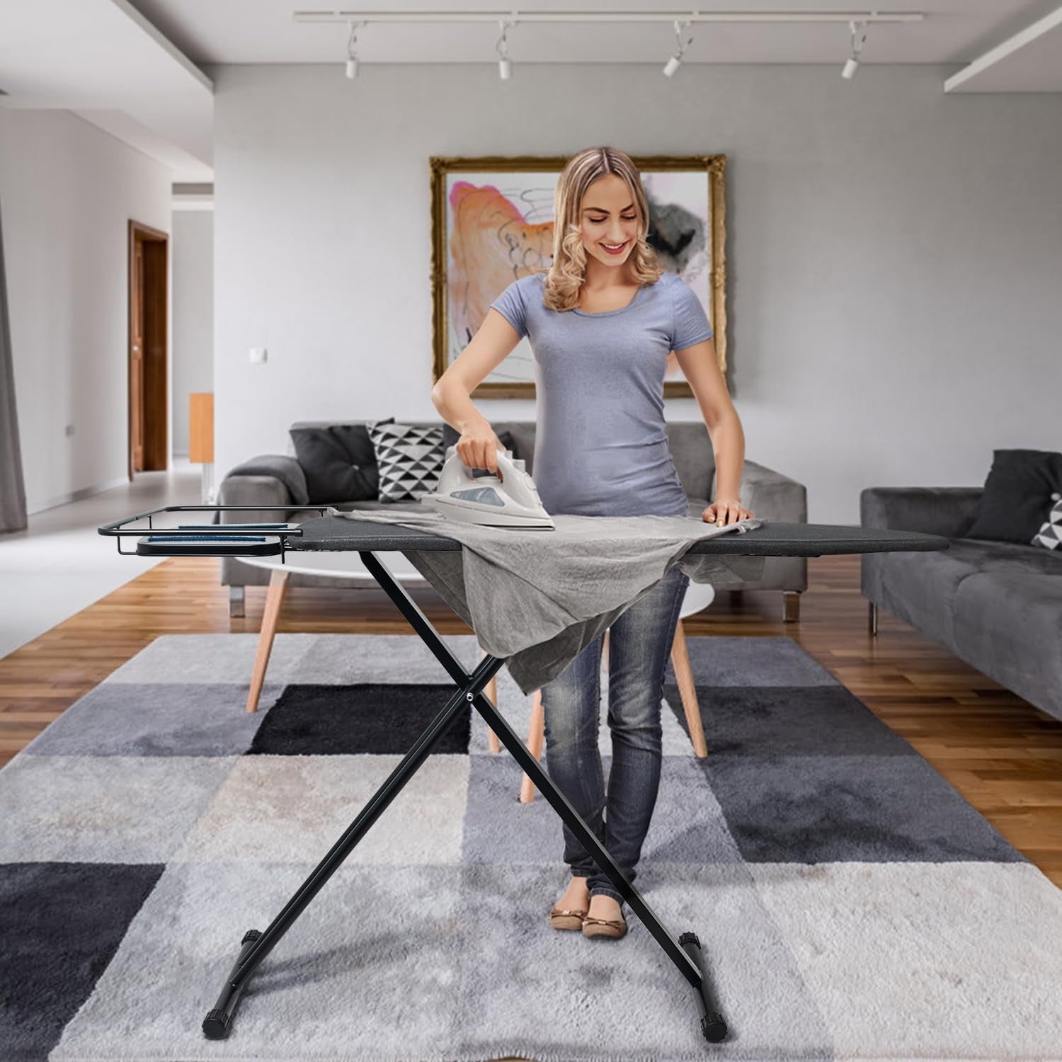 Extra Wide Ironing Board 123x44cm Black Heavy Duty Adjustable Steam Rest