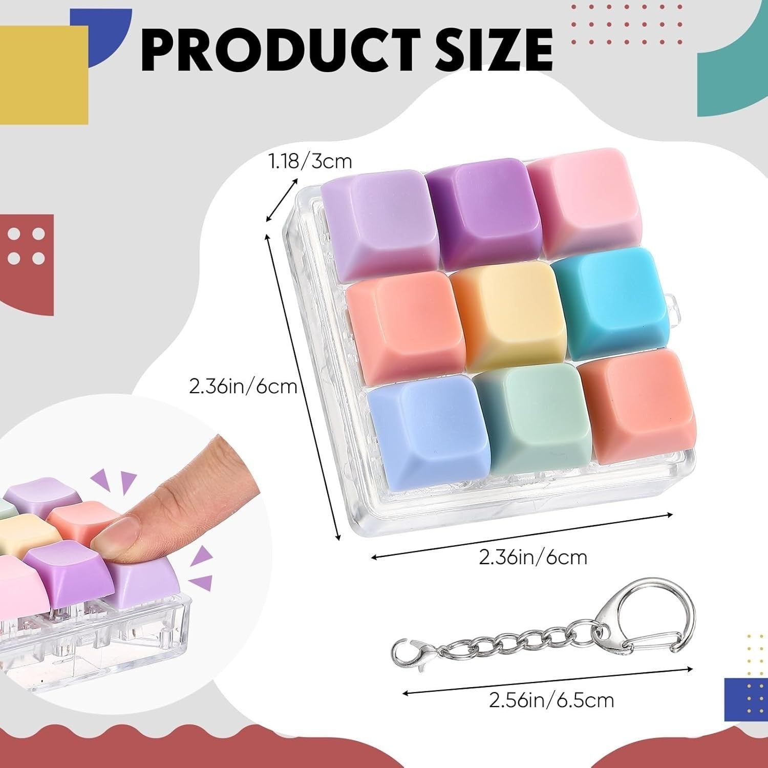 20 Pack Keyboard Fidget Clicker Keychain Stress Relief 9 Key Toys