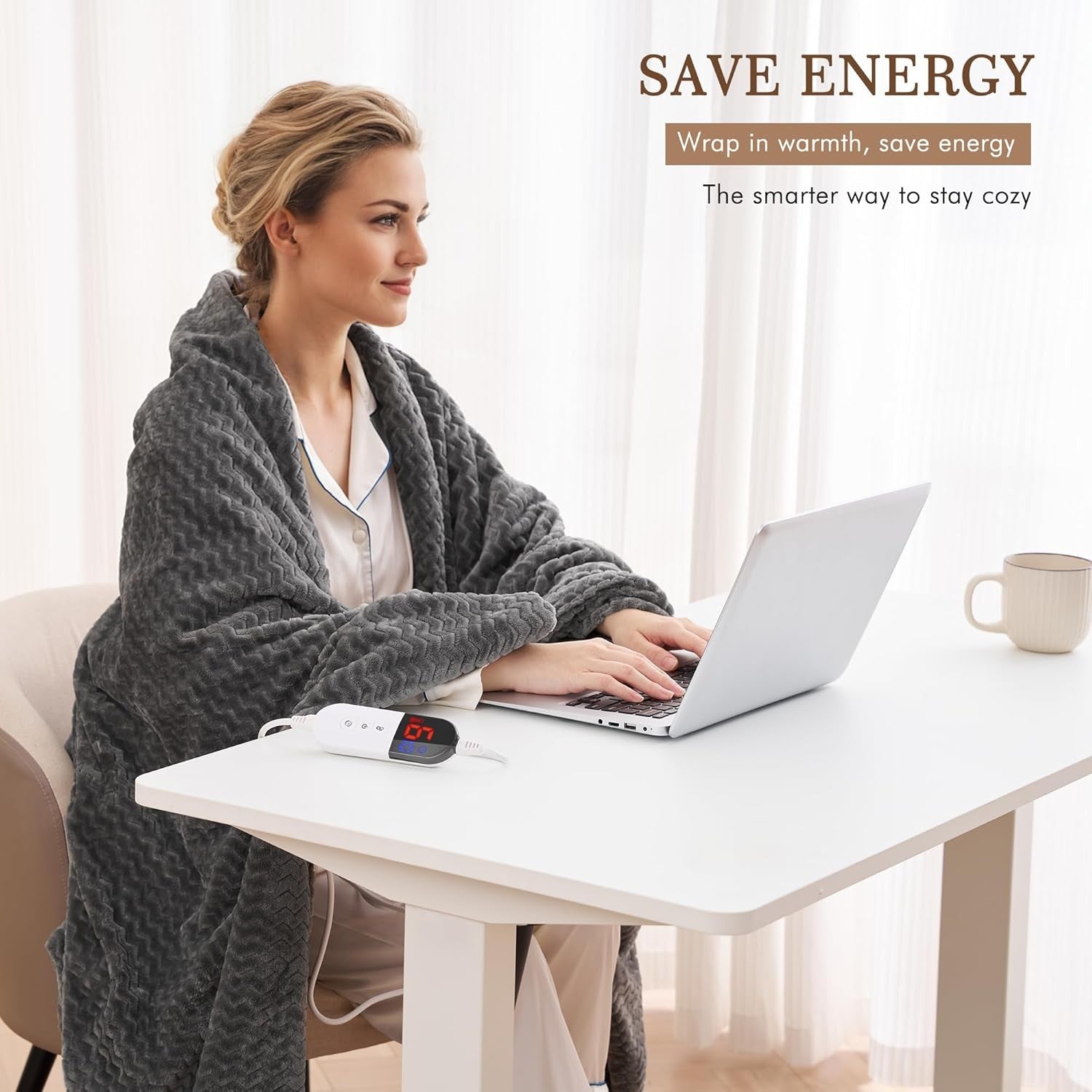 Electric Heated Throw Blanket 6 Heat Settings Auto Off Washable 130x180cm
