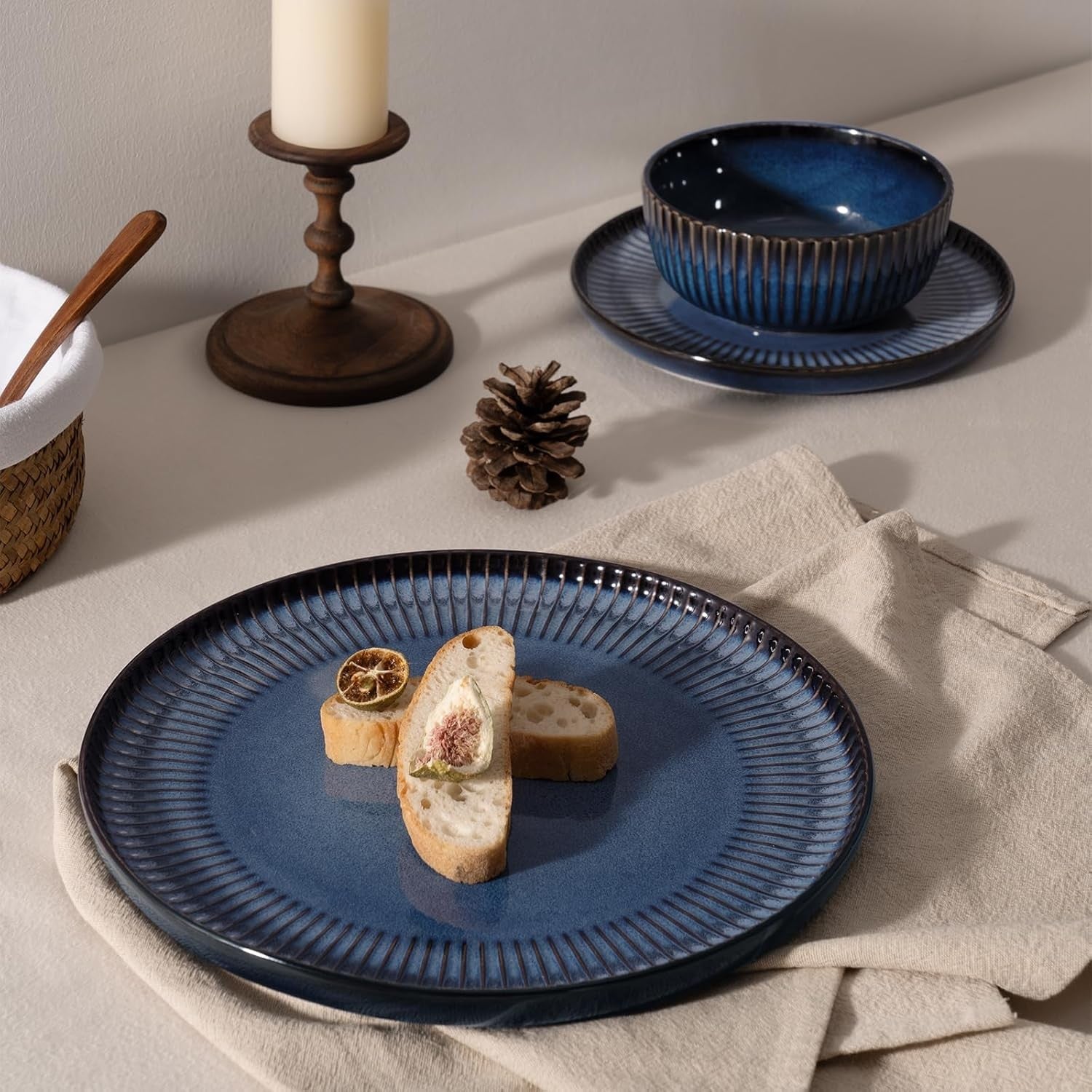 12 Piece Stoneware Dinner Set Bowls Reactive Glaze Dishwasher Safe