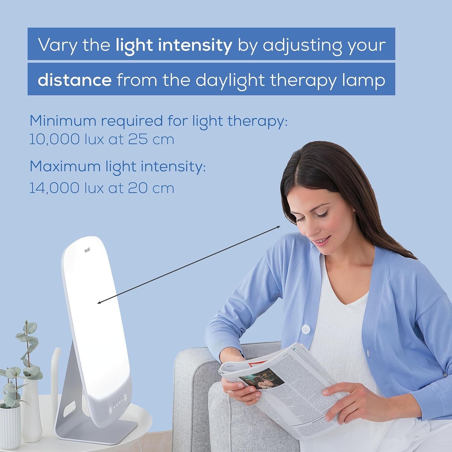White SAD Light Therapy Lamp 14000 Lux Daylight Simulation LED Dimmer