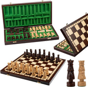 Luxury 20" Wooden Chess Set Foldable Board with Hand Carved Weighted Pieces