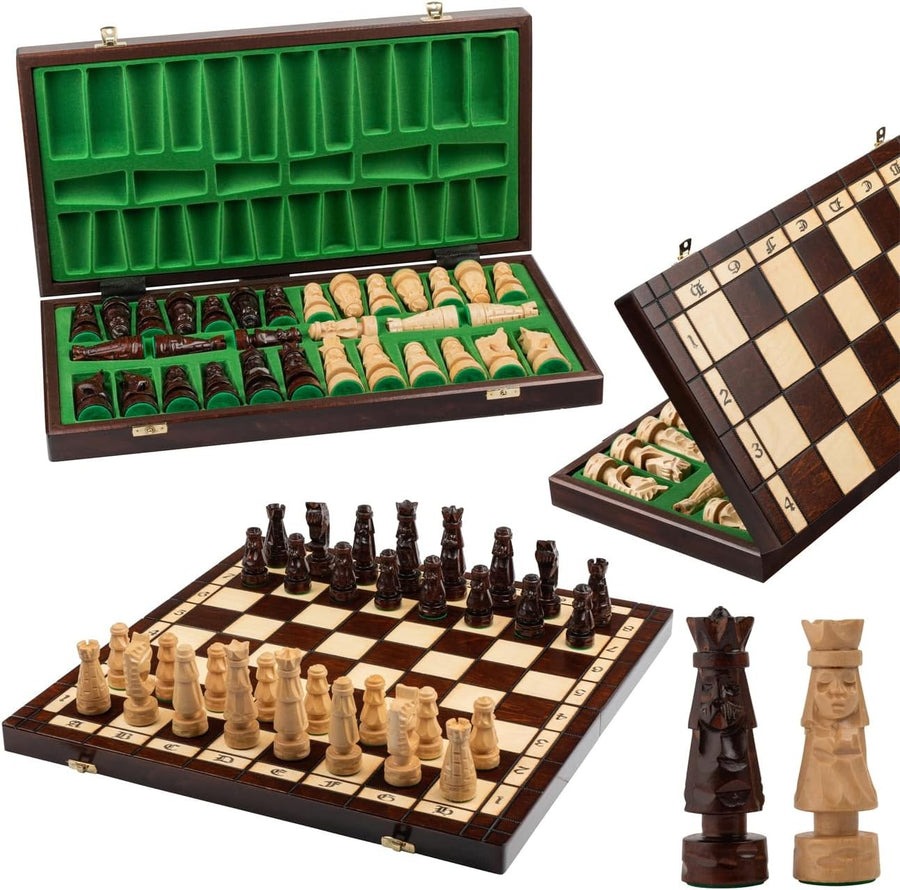Luxury 20" Wooden Chess Set Foldable Board with Hand Carved Weighted Pieces