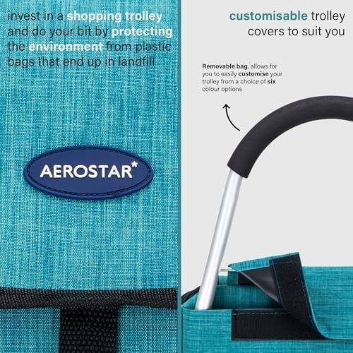 Foldable 64L Shopping Trolley Teal Lightweight Cart with Wheels