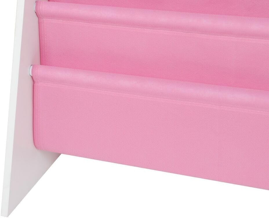 Kids 4 Tier Sling Bookshelf MDF & Fabric Book Storage Rack Pink