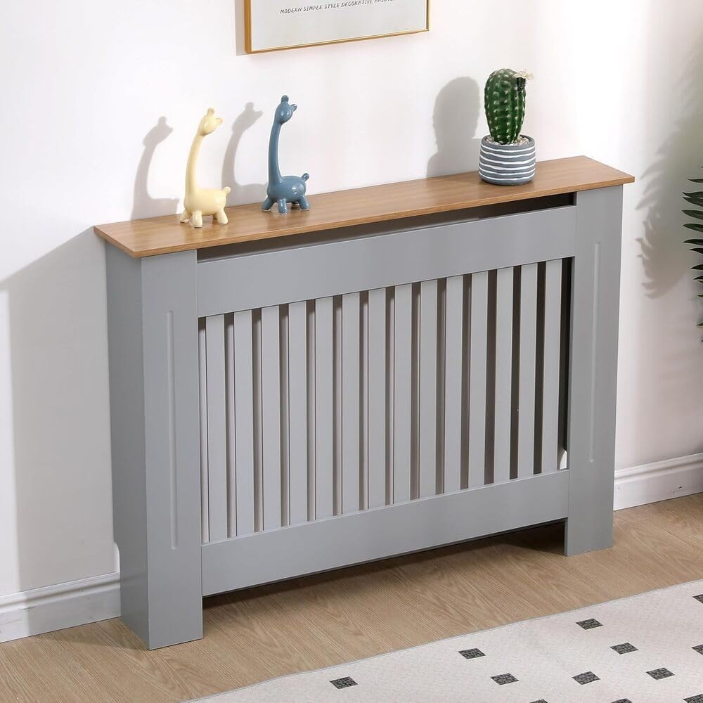 Modern Grey Radiator Cover MDF Wood Heater Cabinet Shelf W112xH82xD19cm