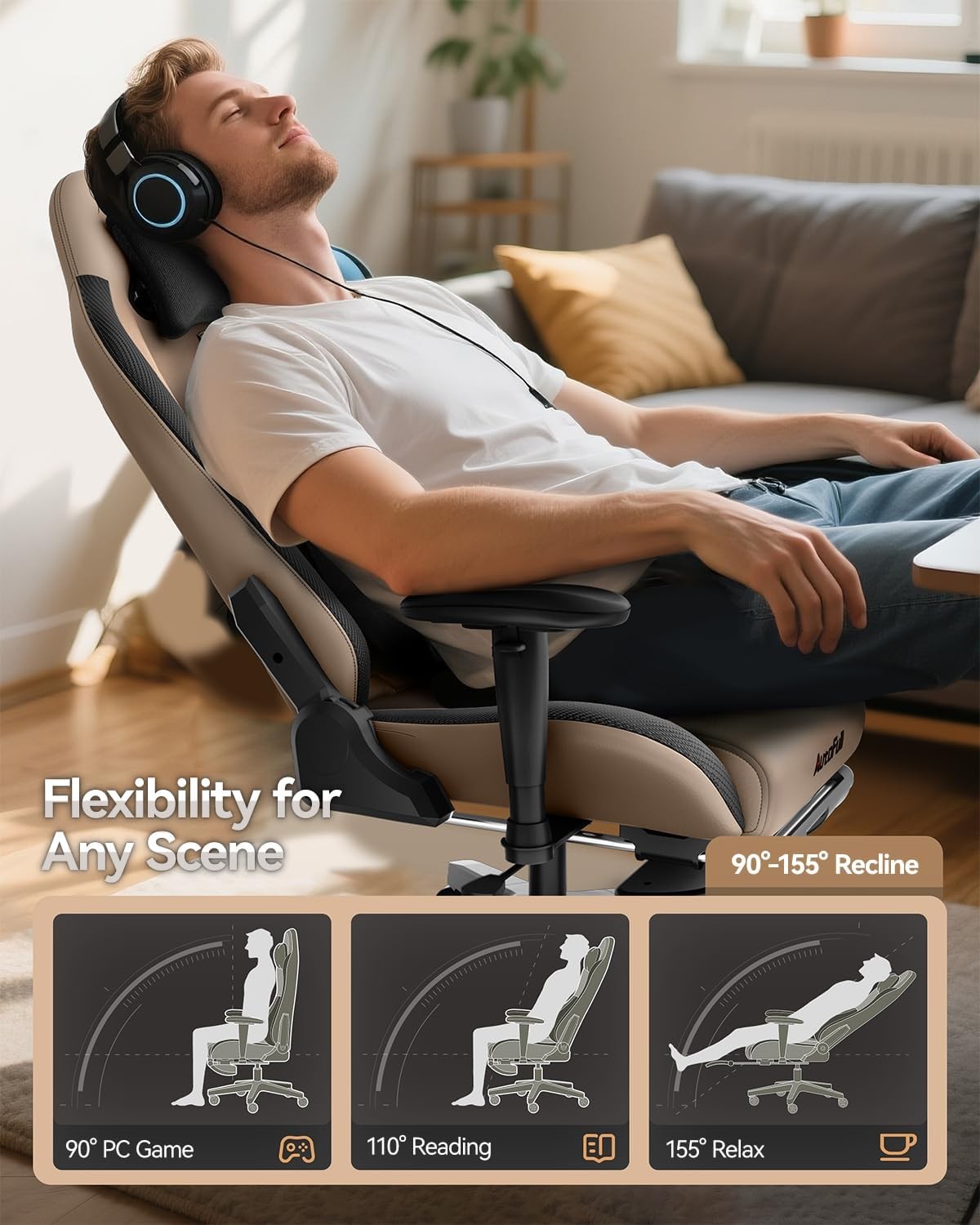 Ergonomic Gaming Chair PU Leather Recliner Footrest Brown
