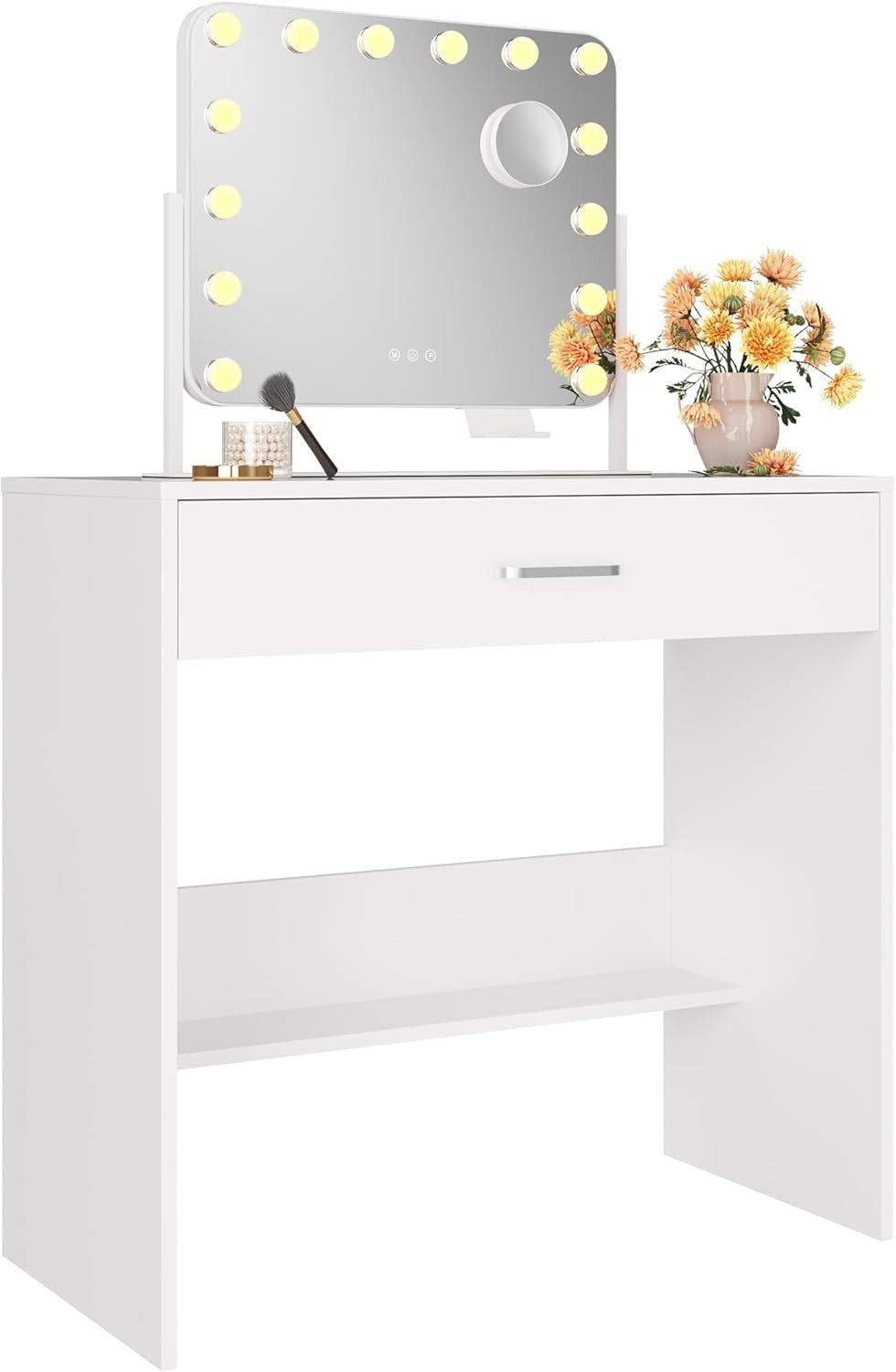 White Dressing Table Makeup Desk Vanity Drawers Storage Large Capacity Mirror