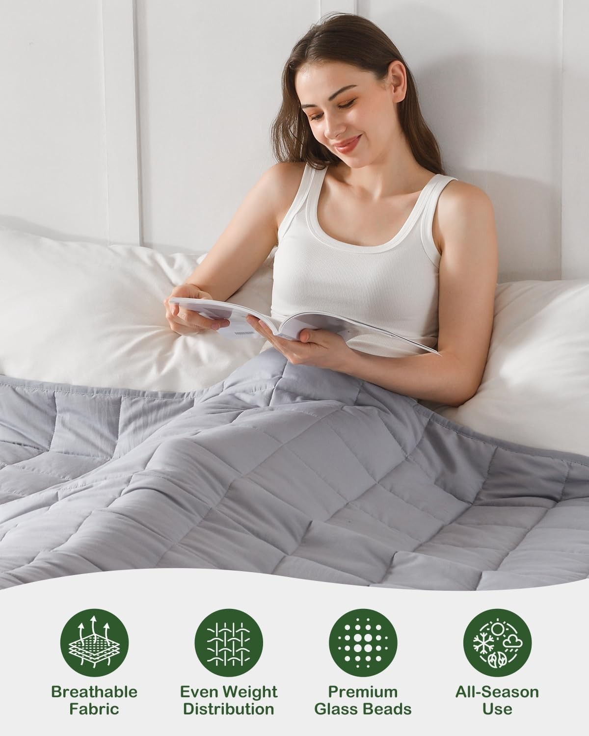 Weighted Blanket Grey 7kg 150x200cm Soft Breathable Heavy Comfort