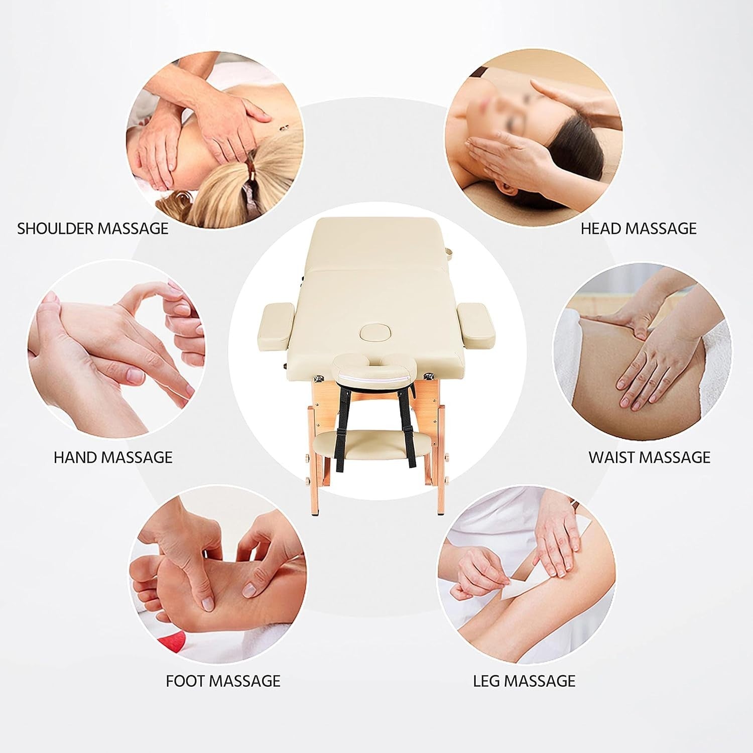 60cm Portable Massage Table | Foldable Wooden Cream Lash Beauty Bed 2-Section