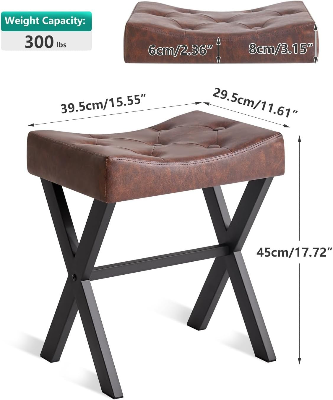 Dark Brown PU U-Shaped Vanity Stool with X-Legs – Modern Makeup Ottoman