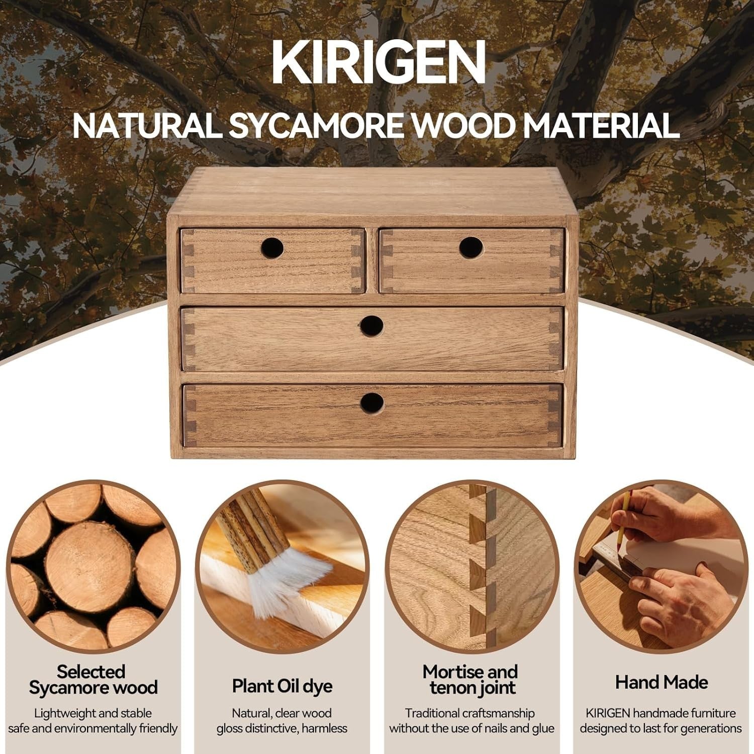 Wood Desktop Organizer 4 Drawer Office Storage Makeup File Box