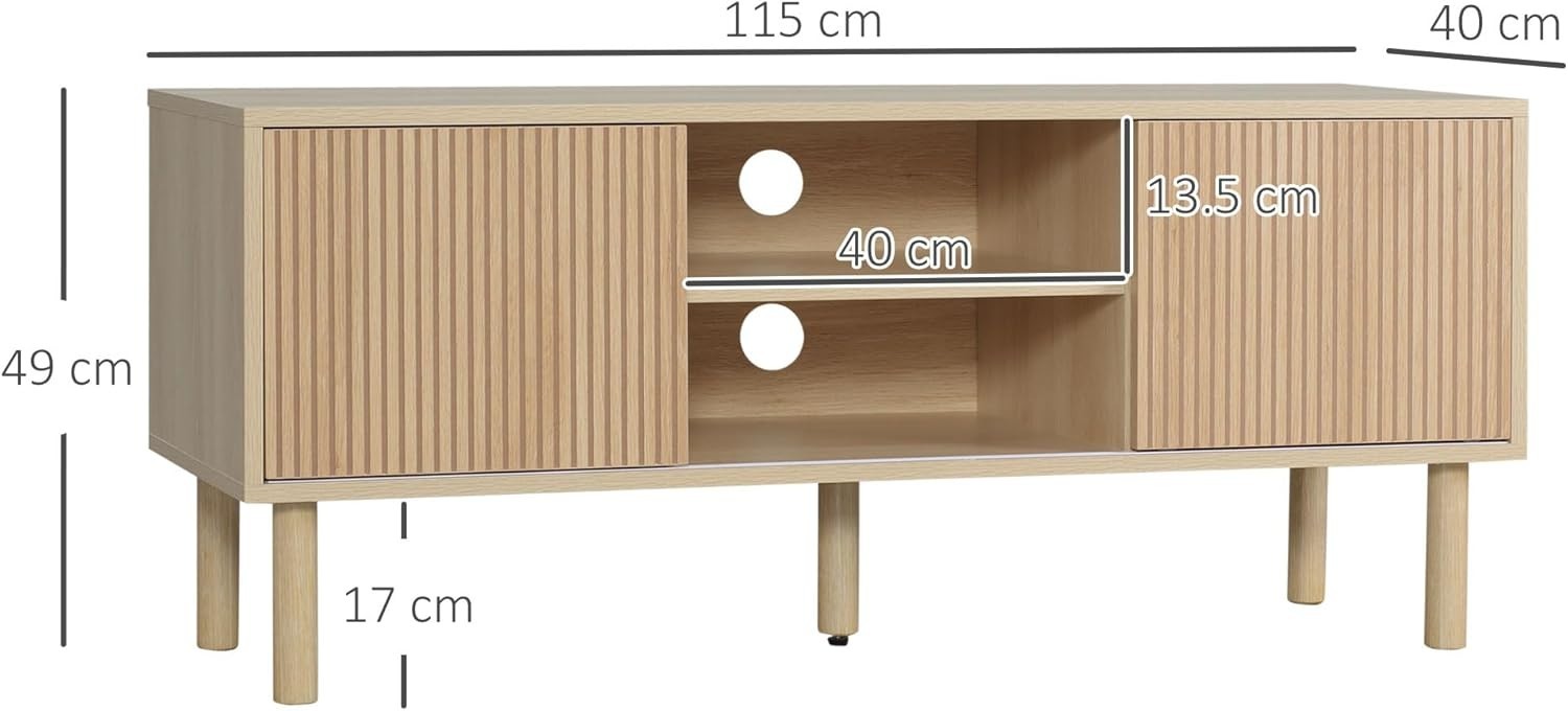 Modern Wood TV Unit Cabinet Stand with Storage Shelves & Sliding Doors