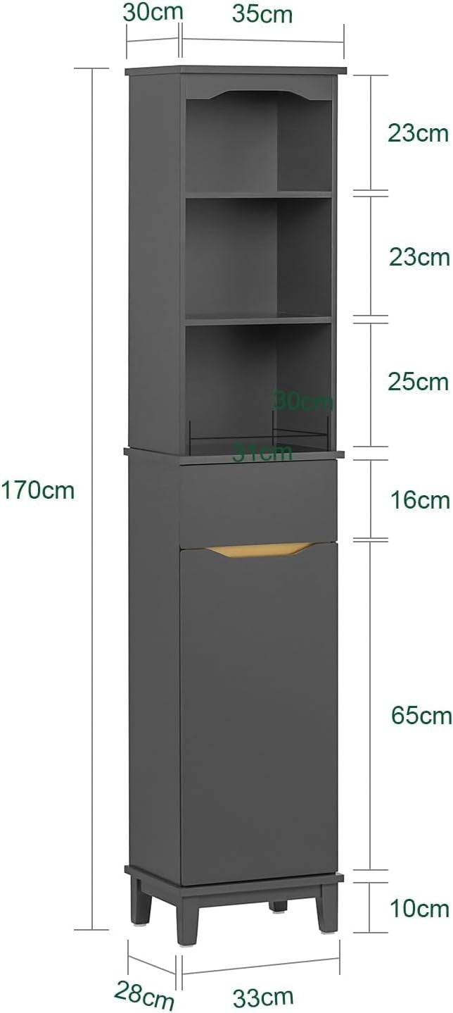 Slim Tall Bathroom Storage Cabinet with 3 Shelves & Drawer – Space Saver