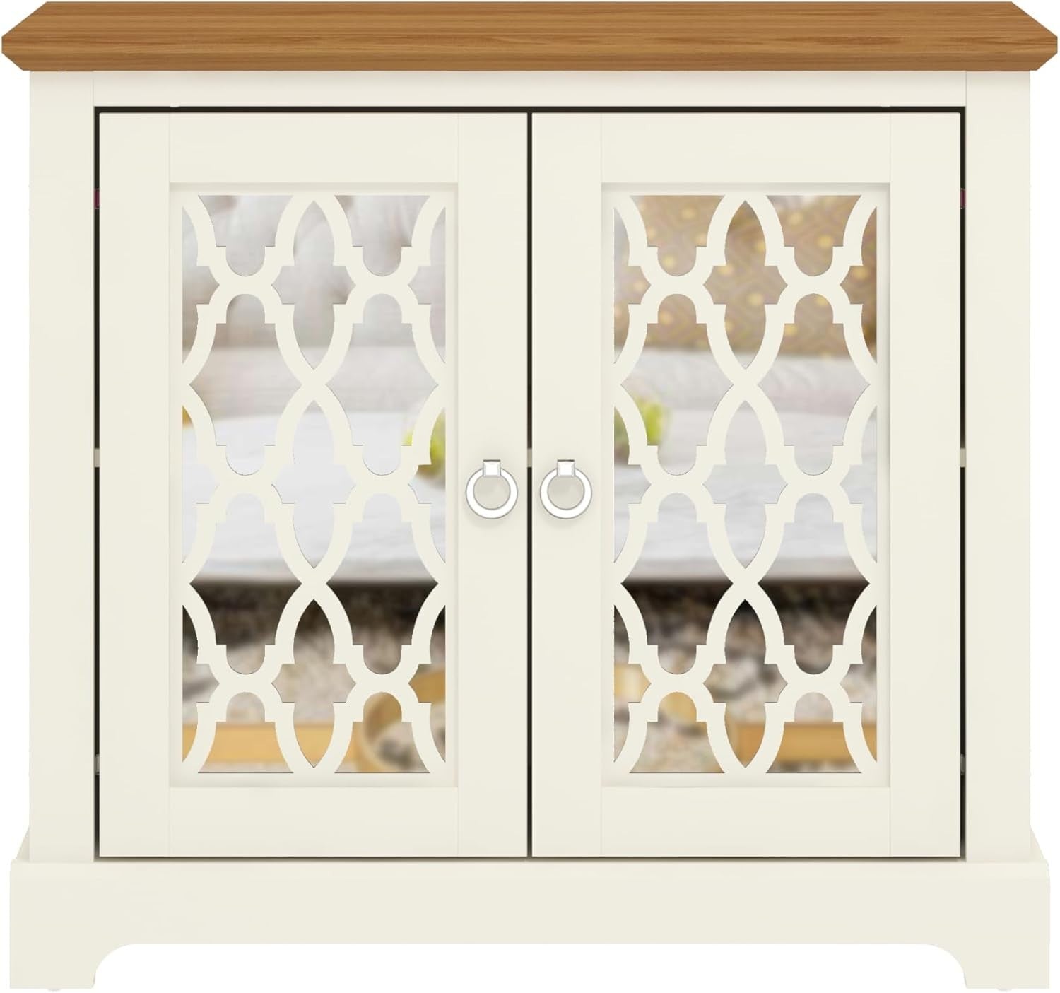Ivory Oak 2 Door Sideboard Cabinet Lockable Storage Console Organizer
