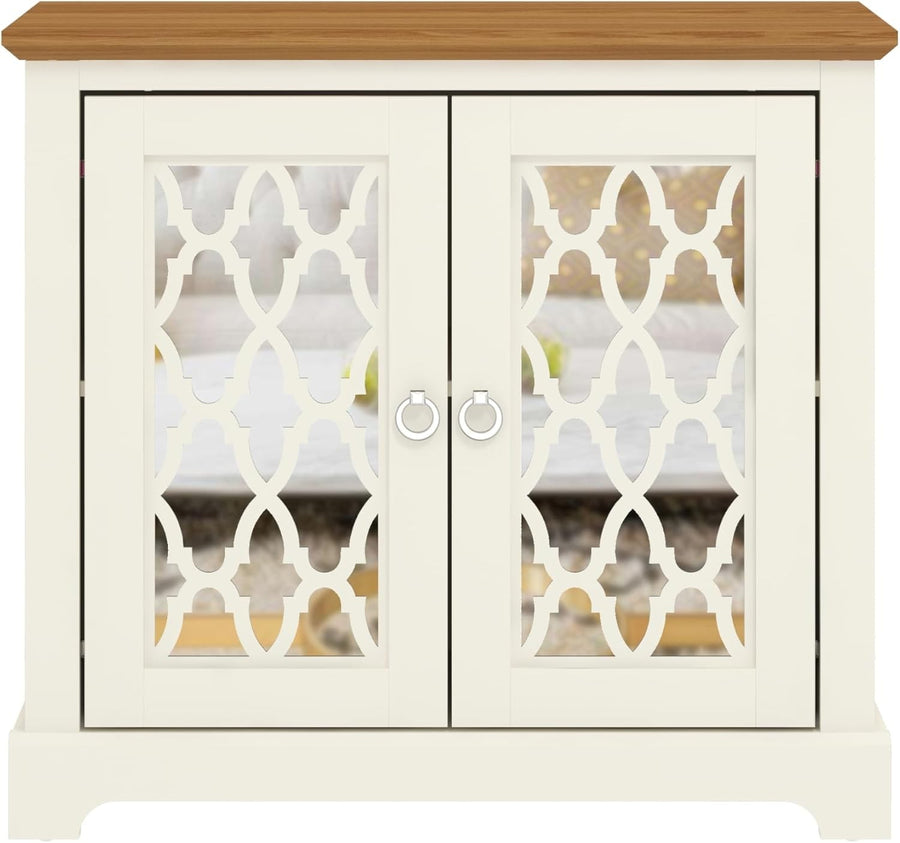 Ivory Oak 2 Door Sideboard Cabinet Lockable Storage Console Organizer