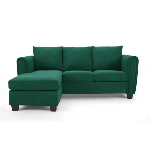 Green Cord 3 Seater Sofa with Chaise Reversible Corner Couch UK