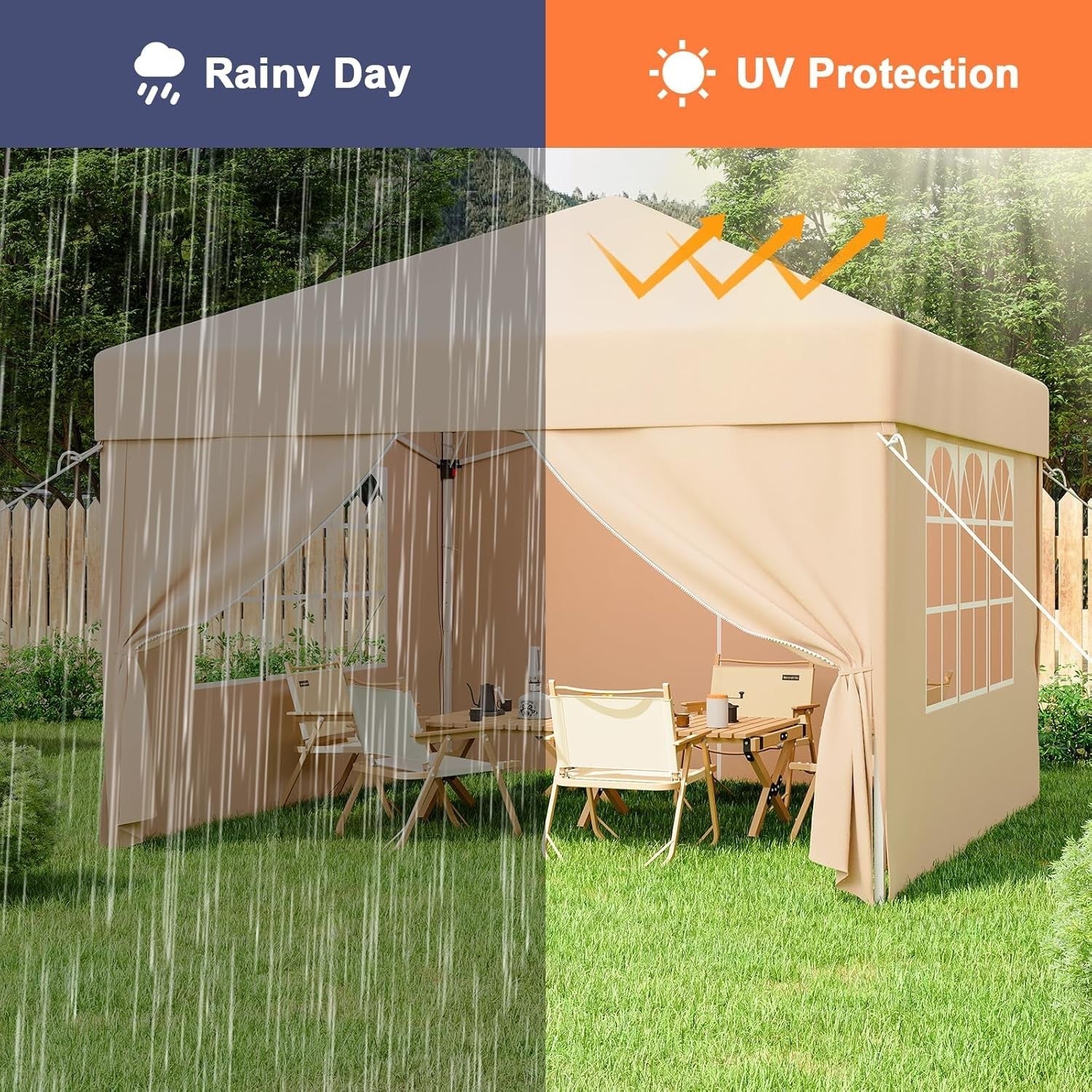 3x3M Beige Pop Up Gazebo With Removable Sidewalls Outdoor Tent