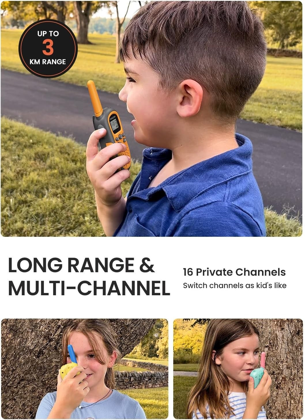 Kids Walkie Talkies 3 Pack Long Range 2 Way Radio VOX Flashlight