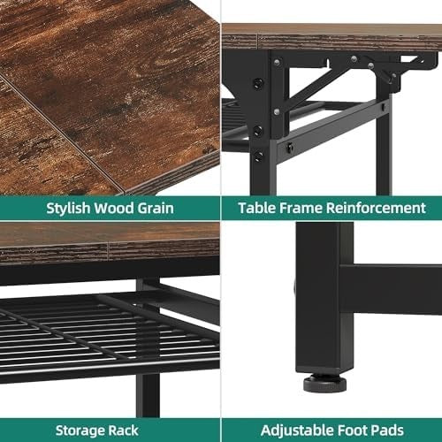 Rustic Brown Folding Dining Table Drop Leaf with Storage 120cm