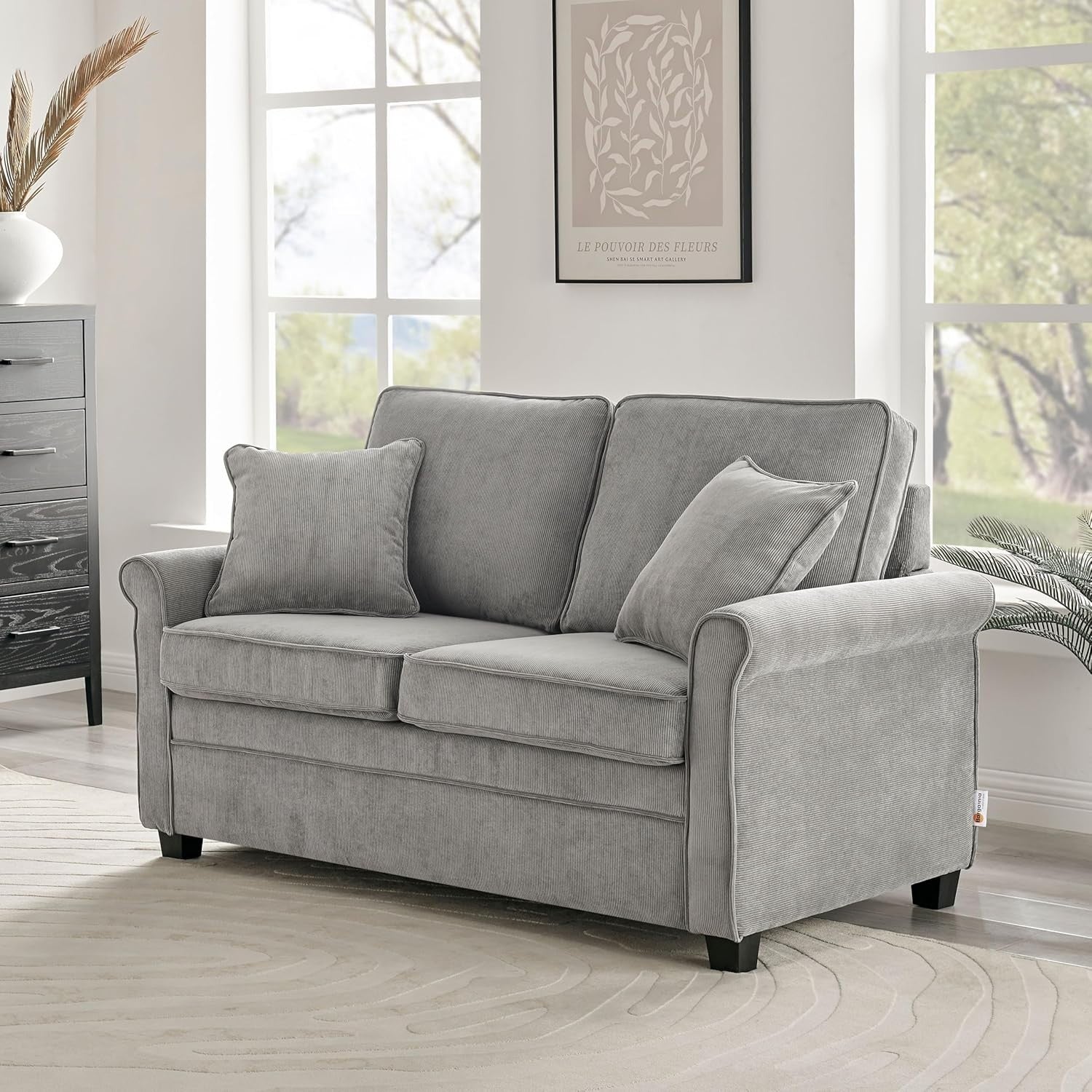 Grey Corduroy Sofa Bed 2 Seater Fold Out Couch Guest Bed Compact Lounge