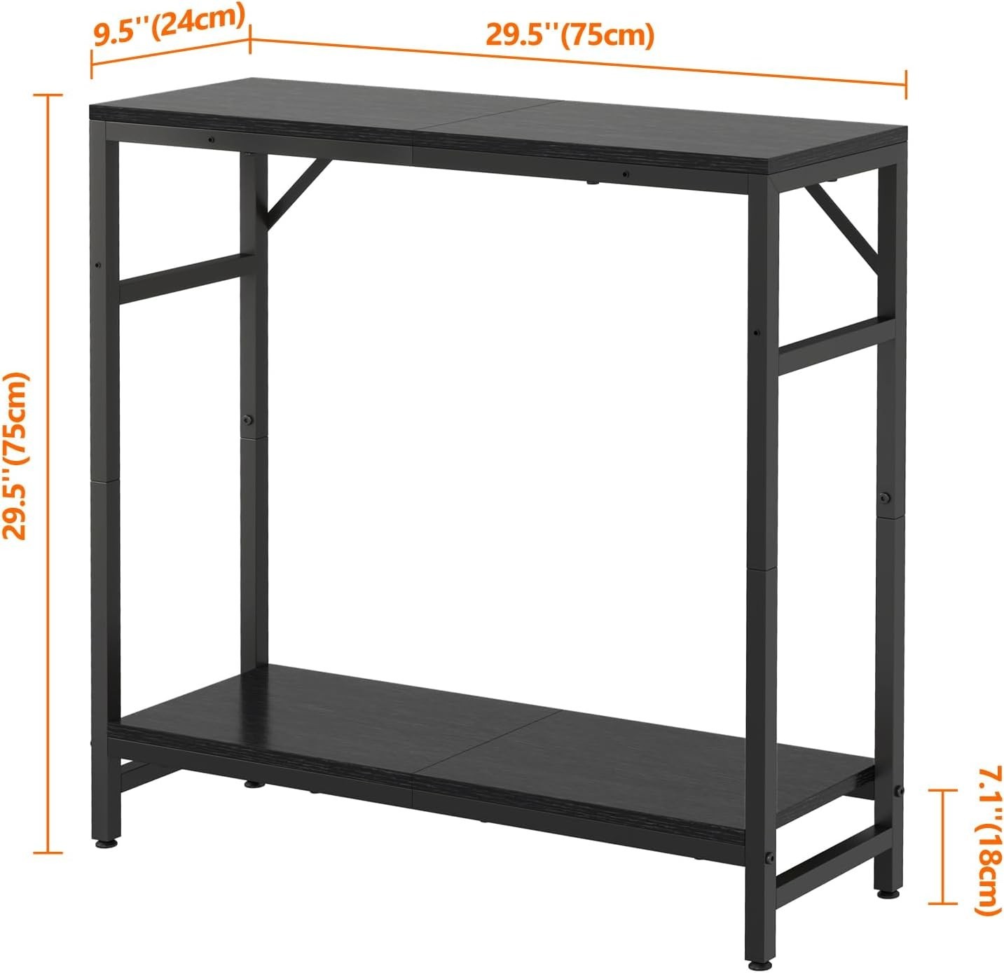 Slim 2-Tier Console Table with Storage Shelf & Support Bars for Hallway