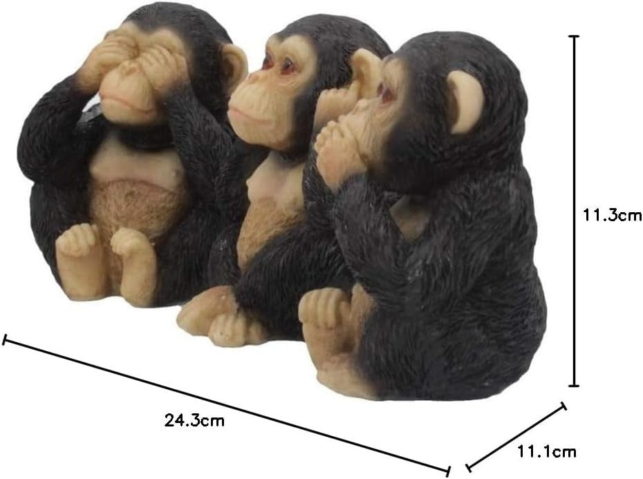 Three Wise Chimp Figurines 8cm Resin Monkey Ornaments See No Hear No Speak Decor