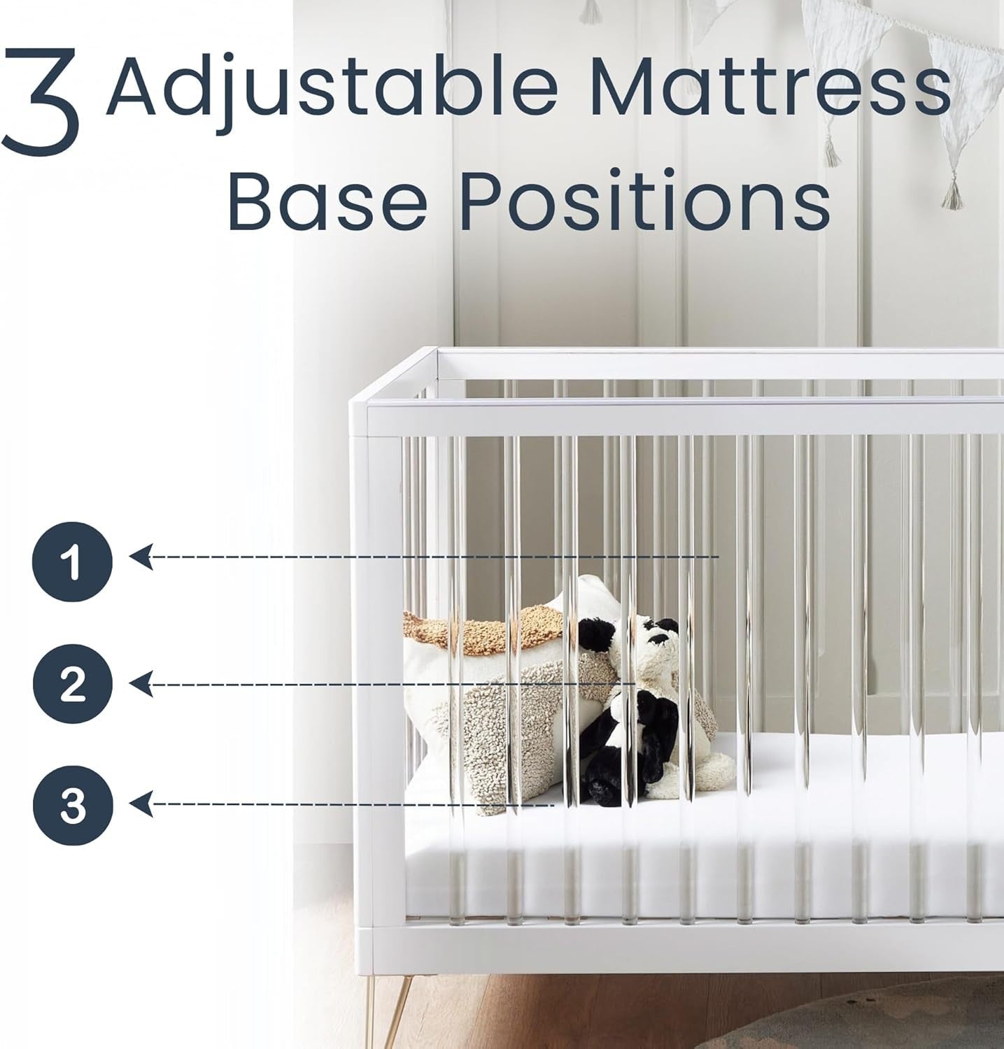 Acrylic Baby Cot Bed Convertible Toddler Bed Adjustable Height Modern Design