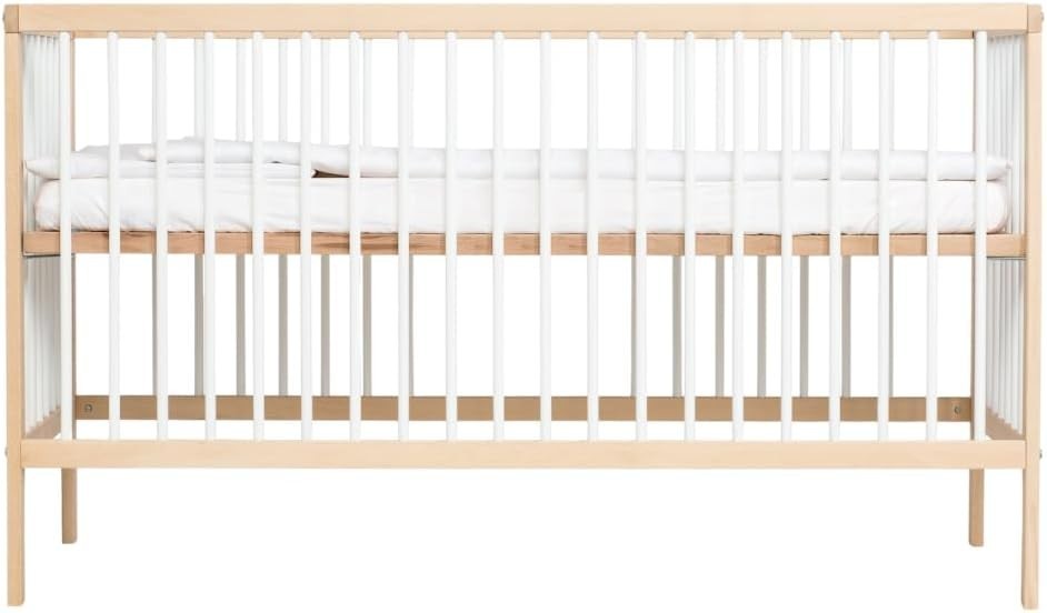 Space Saving Baby Wooden Cot Bed Adjustable Height Toddler Bed White Beech