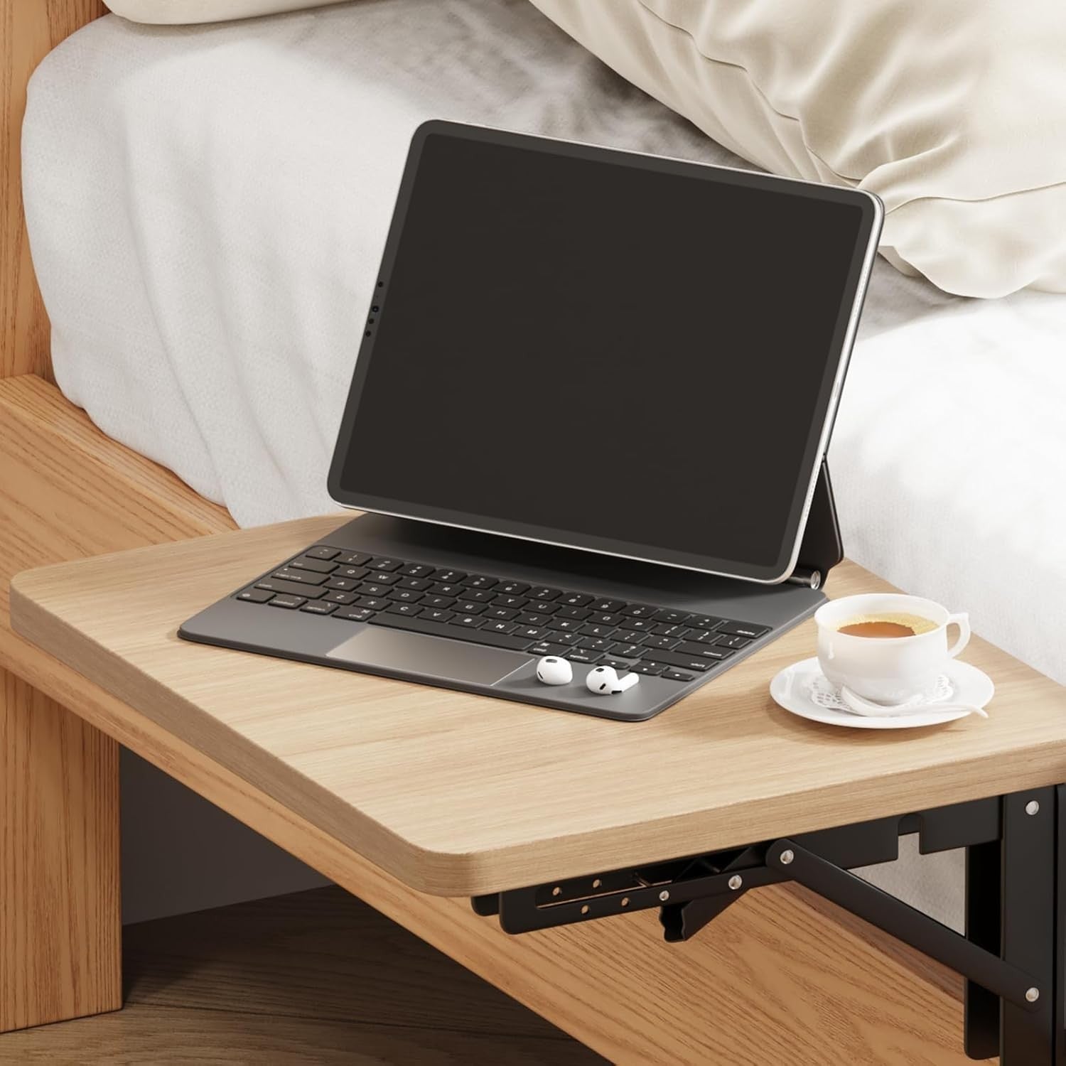 Floating Bedside Shelf Table for Small Spaces – Bed Clip-On Folding Tray