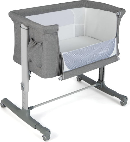 3in1 Baby Bassinet Bedside Crib Co-Sleeper Cot with Mattress & Wheels Light Grey