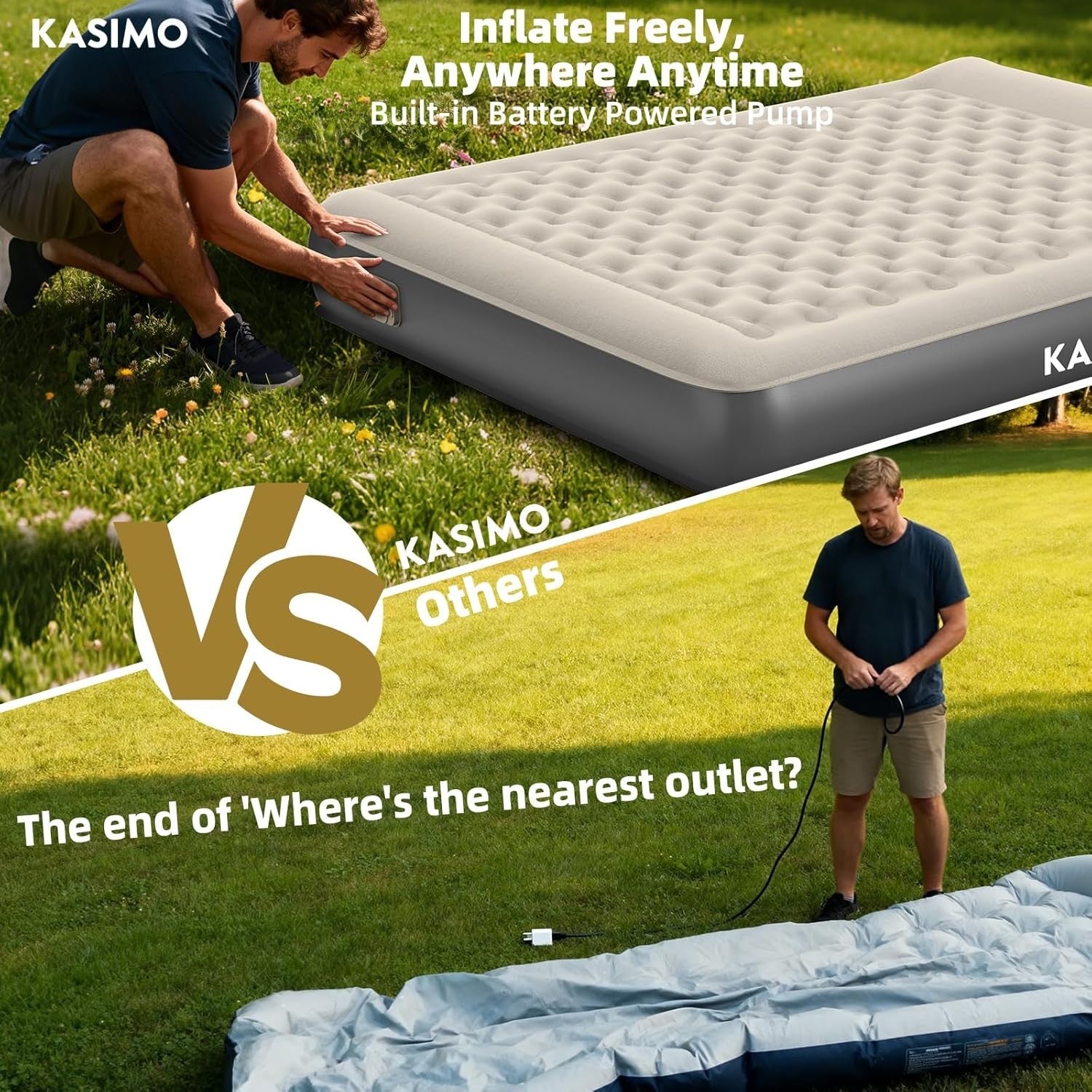 Double Inflatable Air Mattress with Built-In Battery Pump & Pillow – Portable