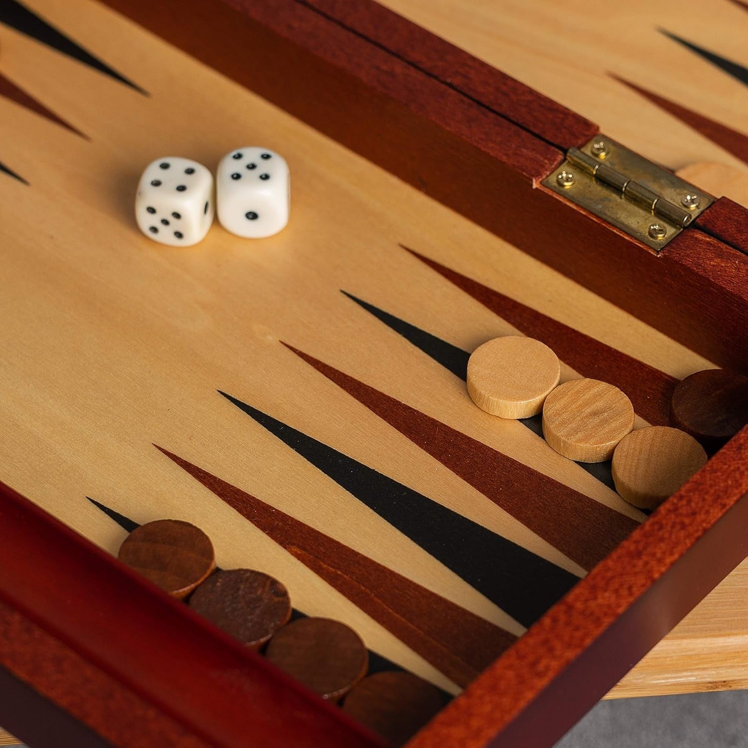 Classic Wooden Backgammon Set Compact Board Game with Dice Cups Case