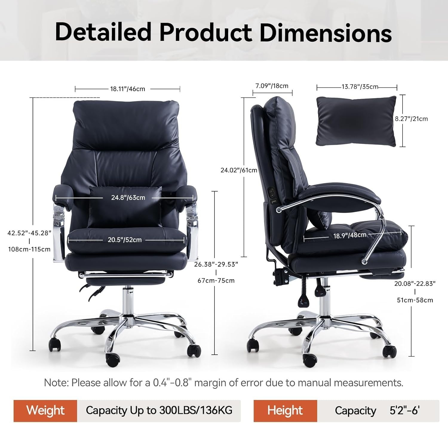 Heated Massage Office Chair Recliner Footrest Ergonomic High Back Black