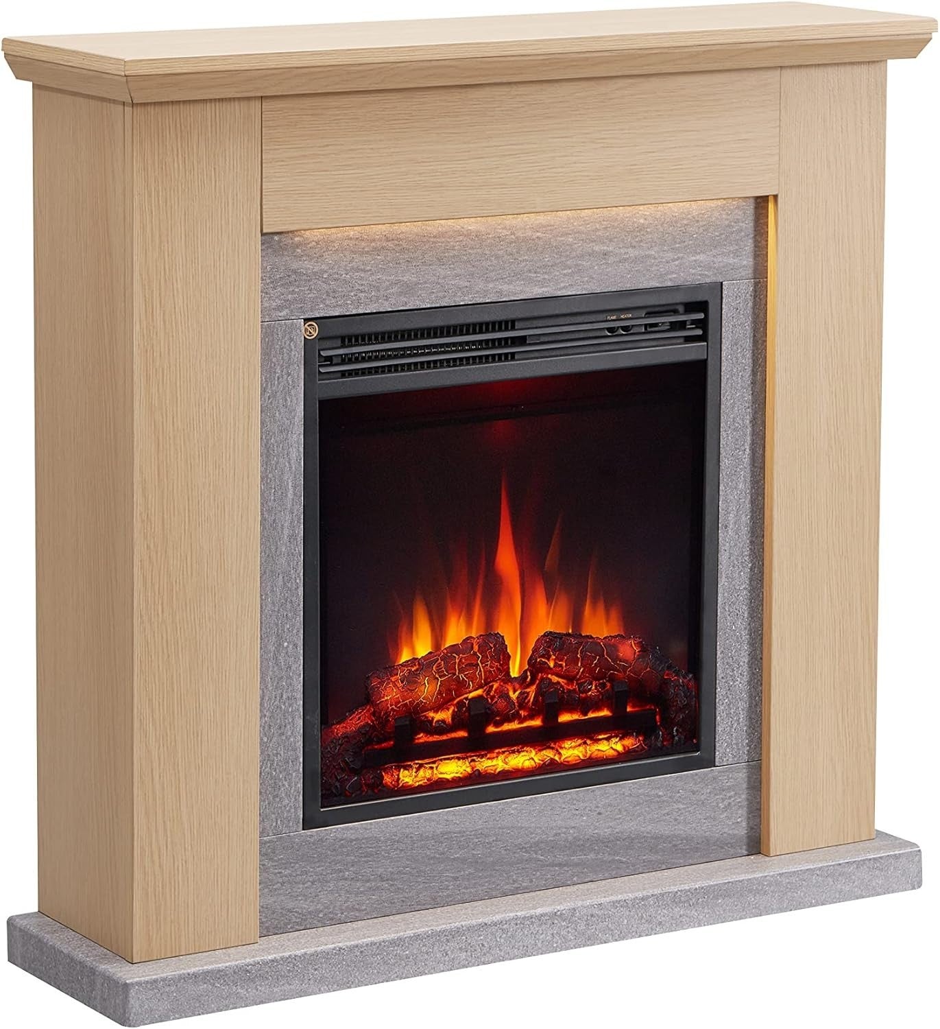 Electric Freestanding Fireplace 2kW Heater LED Flame Effect Natural Oak