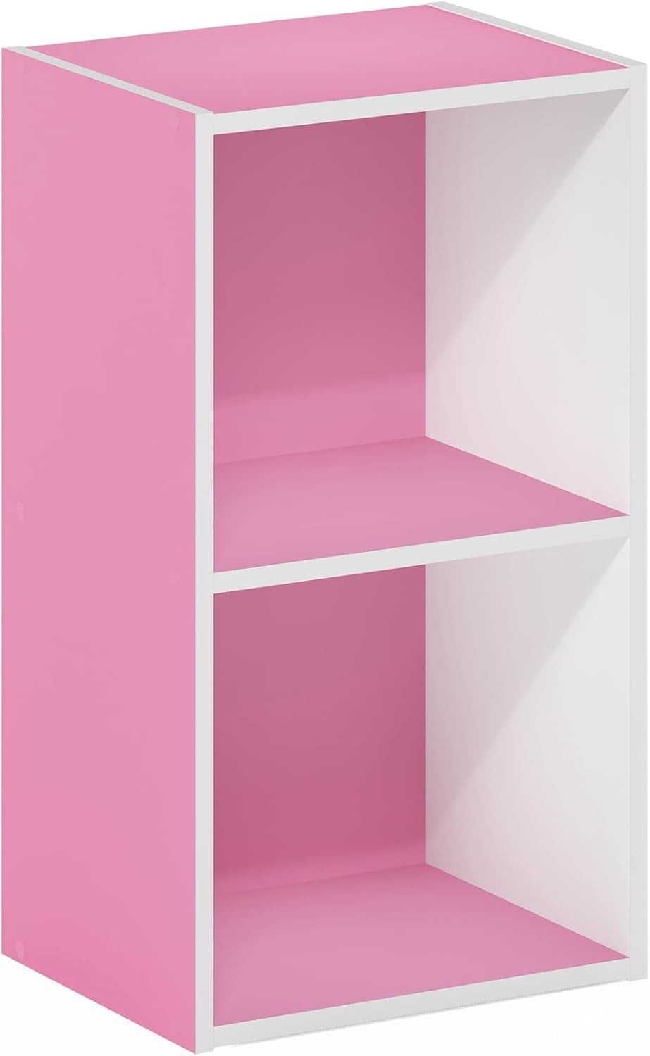 2 Tier Pink Wooden Bookcase Small Storage Shelf Compact Organizer Open Bookshelf