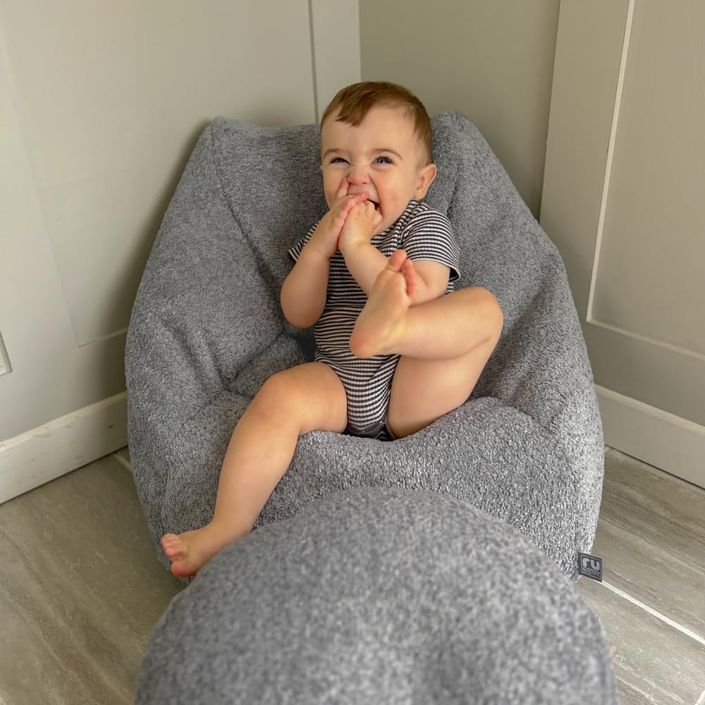 Kids Bouclé Bean Bag Chair Grey Armchair Soft Seat Sofa for Bedroom