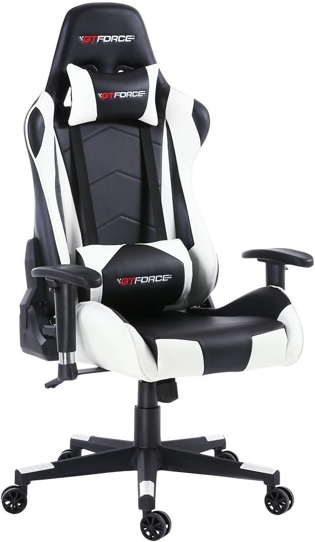 Reclining Gaming Chair Racing Office Desk Faux Leather White