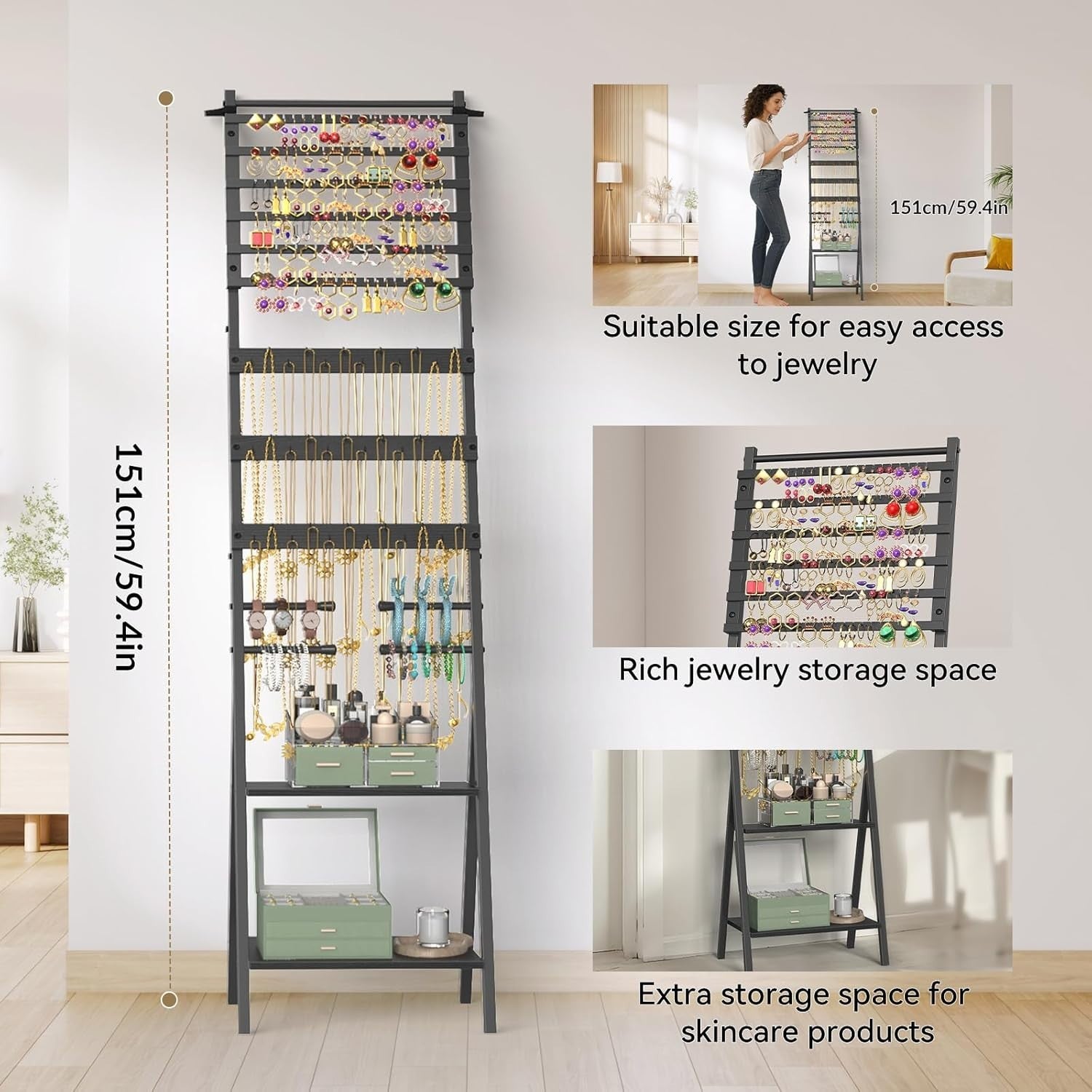 Black Large Jewellery Organizer Stand Necklace Earring Bracelet Holder