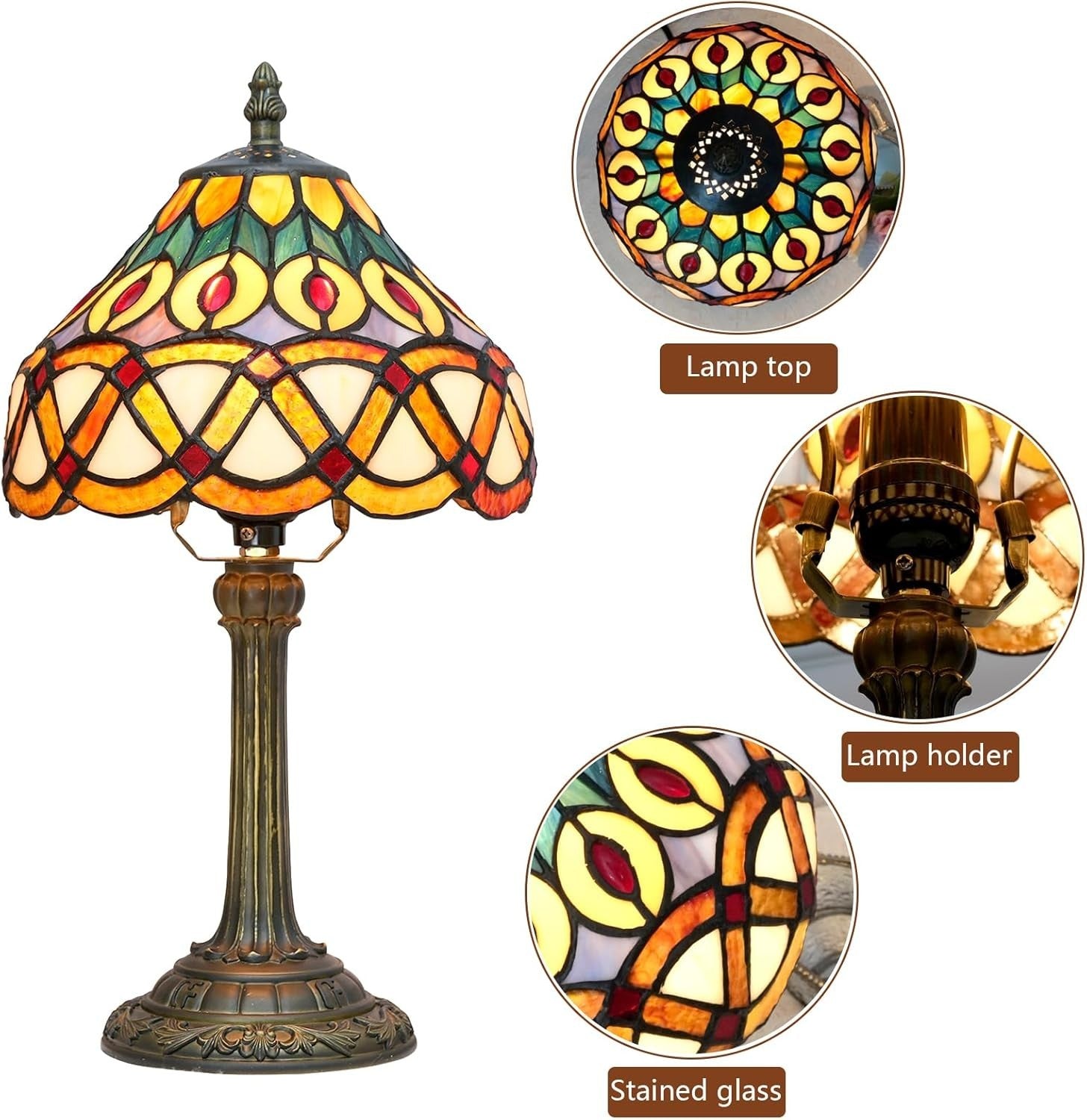 Vintage Stained Glass Peacock Table Lamp | Handmade Reading Light 14”H