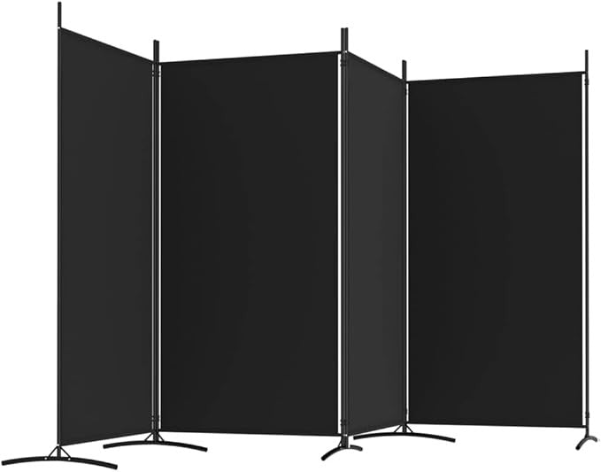 4 Panel Folding Room Divider Black Privacy Screen 346x180cm Fabric Partition