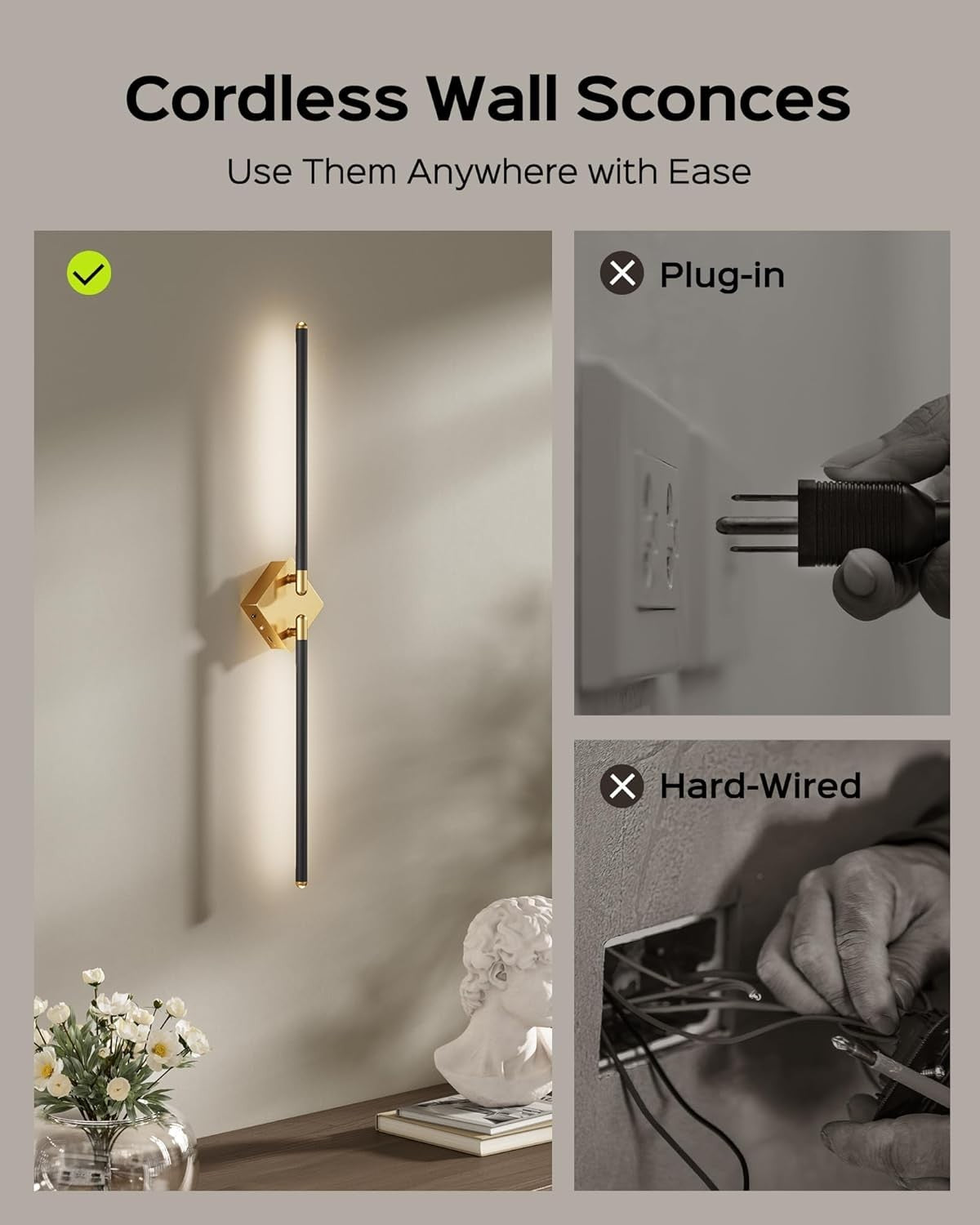 Rechargeable Magnetic Wall Lights with Remote, Dimmable 3 Colors, USB-C