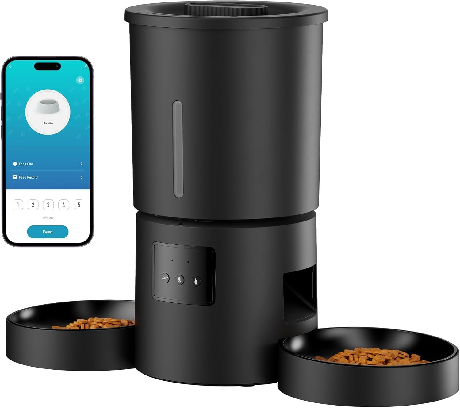 Automatic Cat Feeder 2 Bowls WiFi App Control 5L Timed Pet Feeder