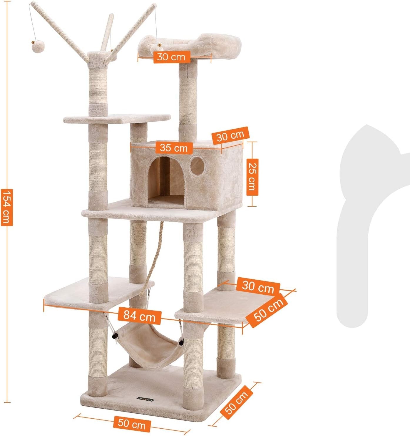Large Cat Tree Tower with Hammock Condo Scratching Posts 154cm Beige