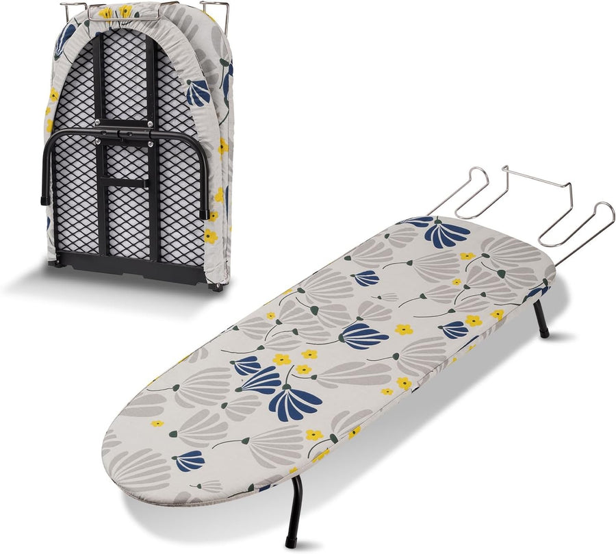 Tabletop Ironing Board Compact Folding with Metal Mesh & Heat Resistant Cover