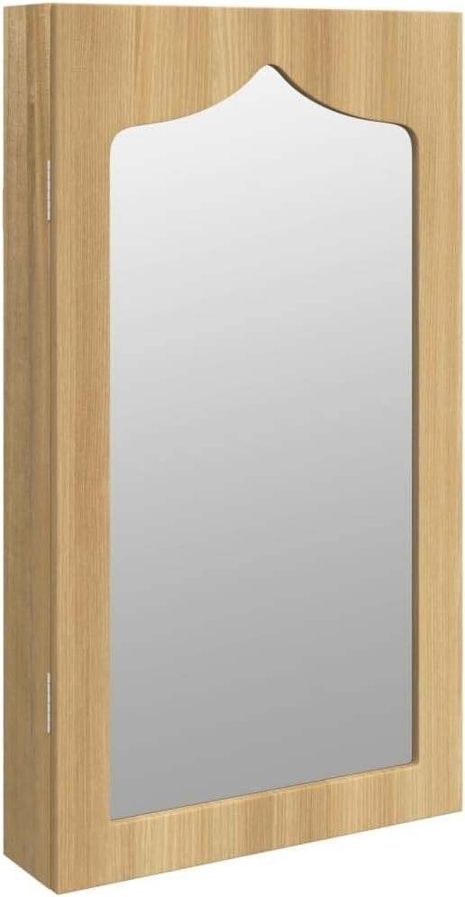 Slim Wall Mounted Jewelry Cabinet Mirror Lockable Space Saving Brown