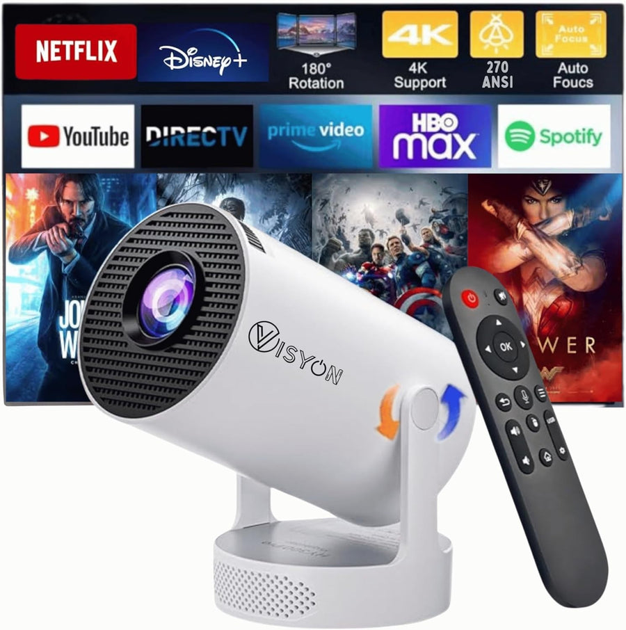 Android Smart Mini Projector WiFi Bluetooth 1080P 4K Support 12000L