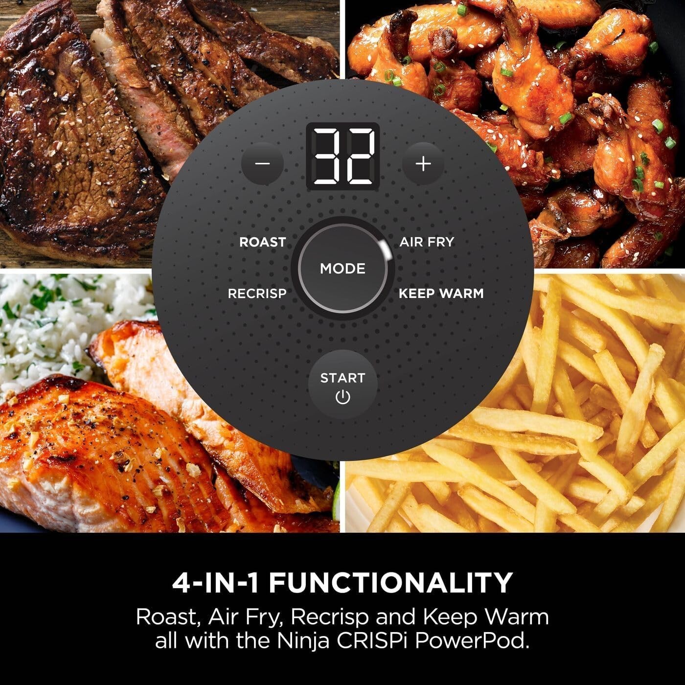 3.8L Air Fryer 4-in-1 Multifunction Oven, Roasts, Recrisp, Dishwasher Safe