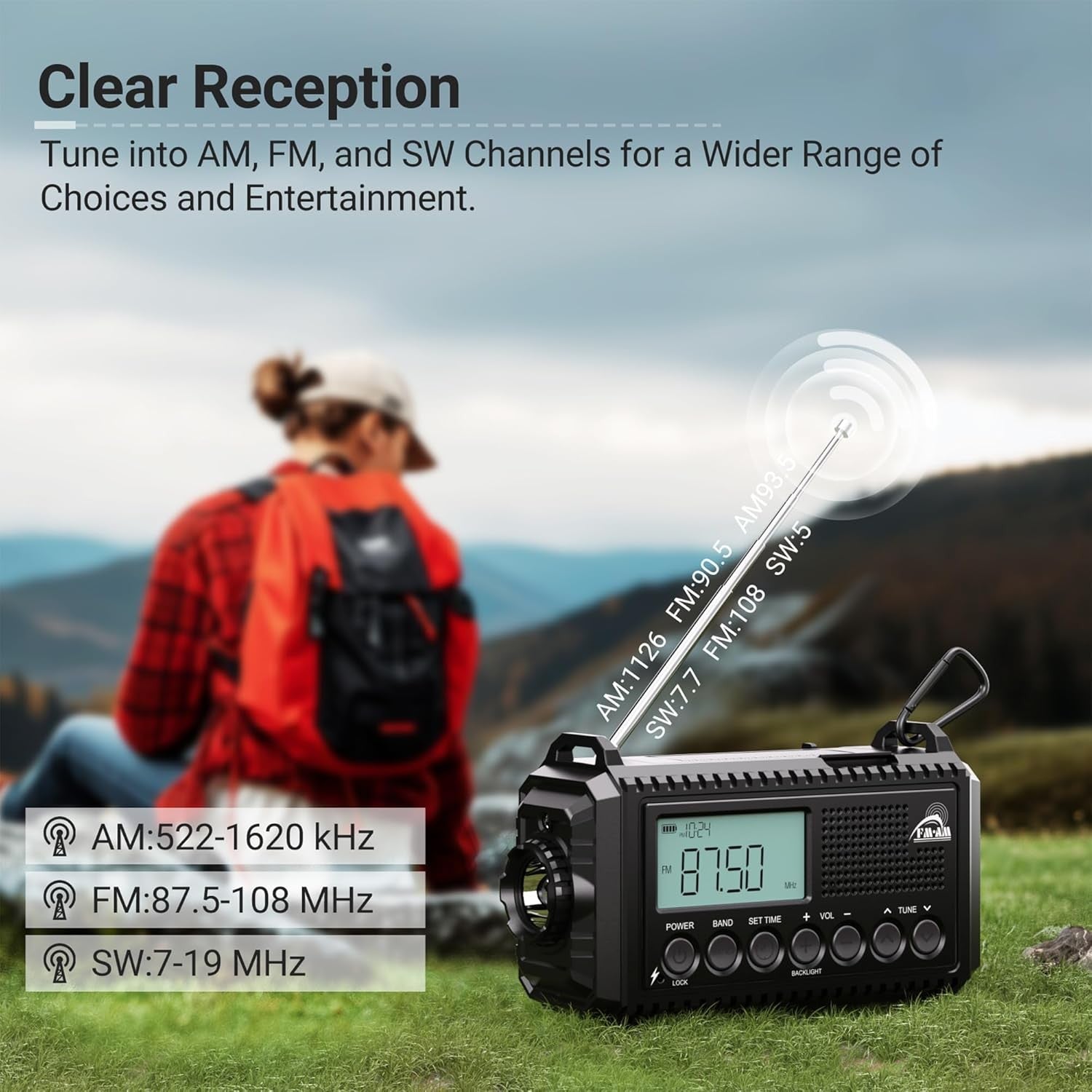 12000mAh Solar Hand Crank Emergency Radio AM/FM USB Phone Charger SOS