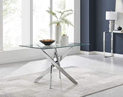 Rectangular Glass Dining Table 120x70cm Chrome Metal Modern Kitchen Table